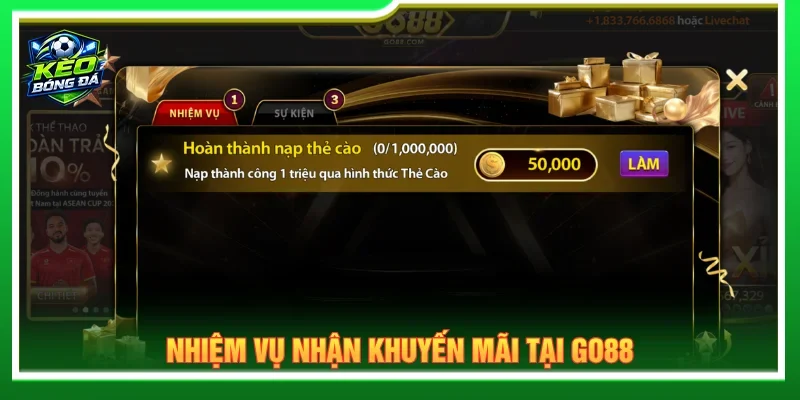 Nhiệm vụ hoàn thành nhận khuyến mãi từ nhà cái cá cược bóng đá uy tín GO88