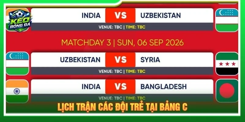 Lịch trận các đội trẻ tại bảng C